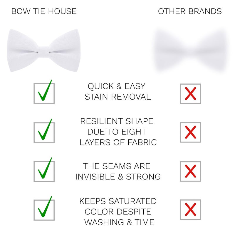 Bow Tie House Classic Pre-Tied Bow Tie Formal Solid Tuxedo (Large, White) - Image 3